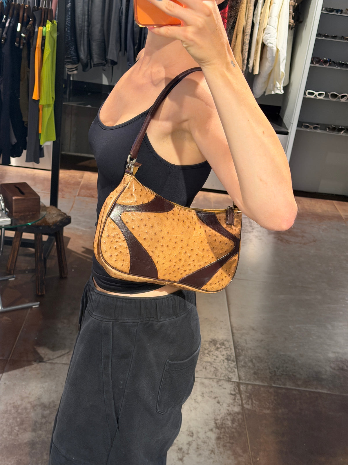 Prada Ostrich Leather Shoulder Bag