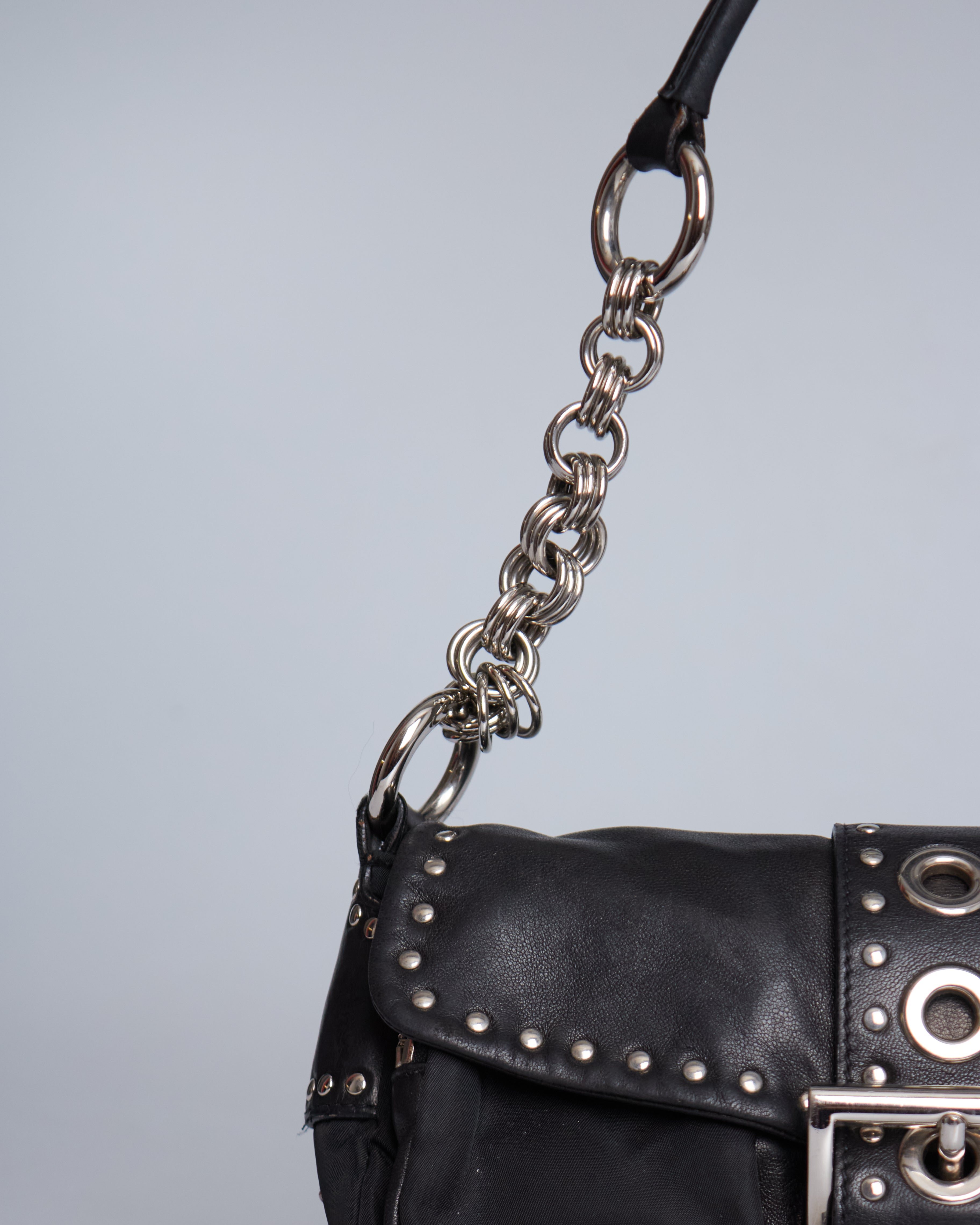 Prada Nappa Studded Nylon Baguette