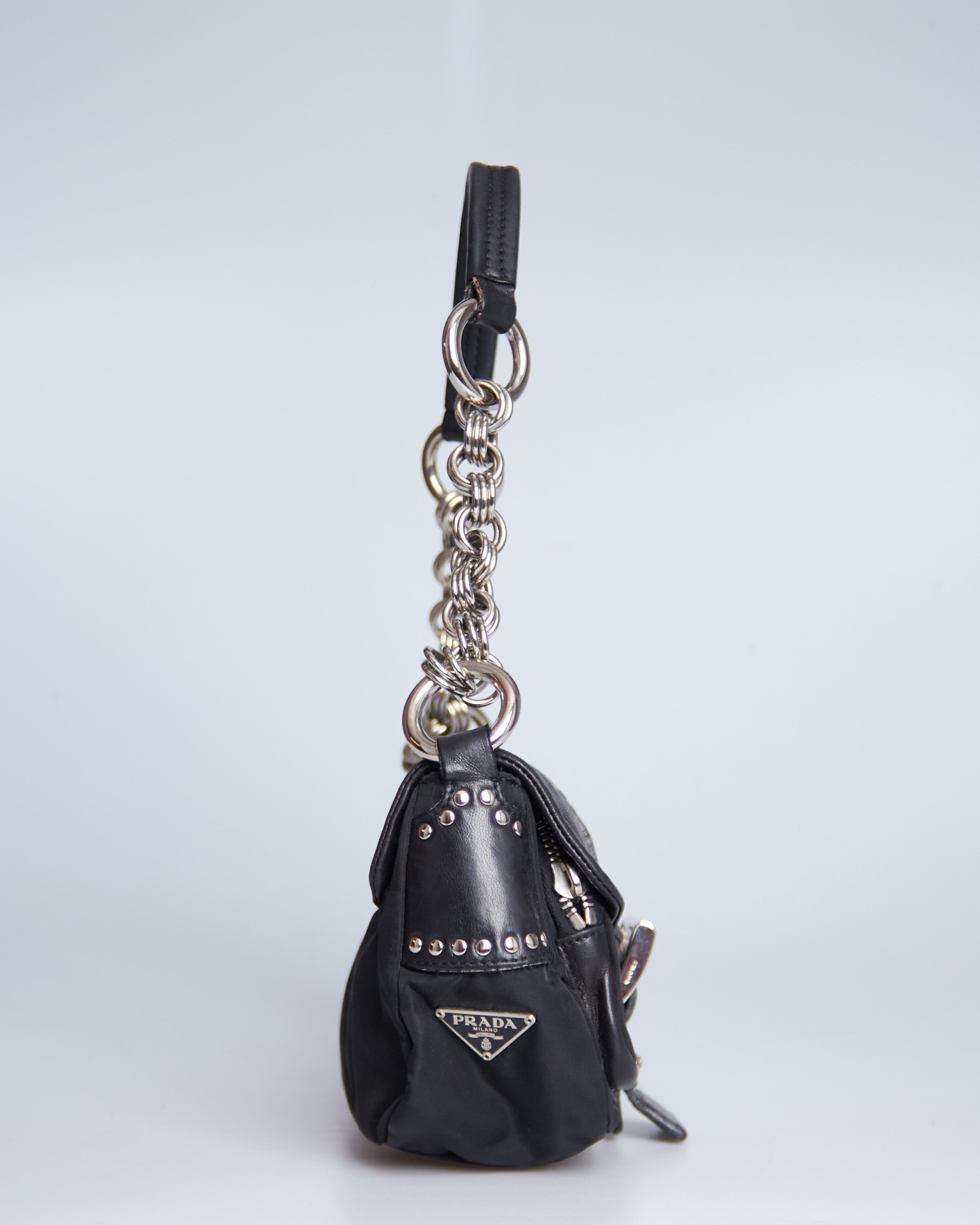 Prada Nappa Studded Nylon Baguette