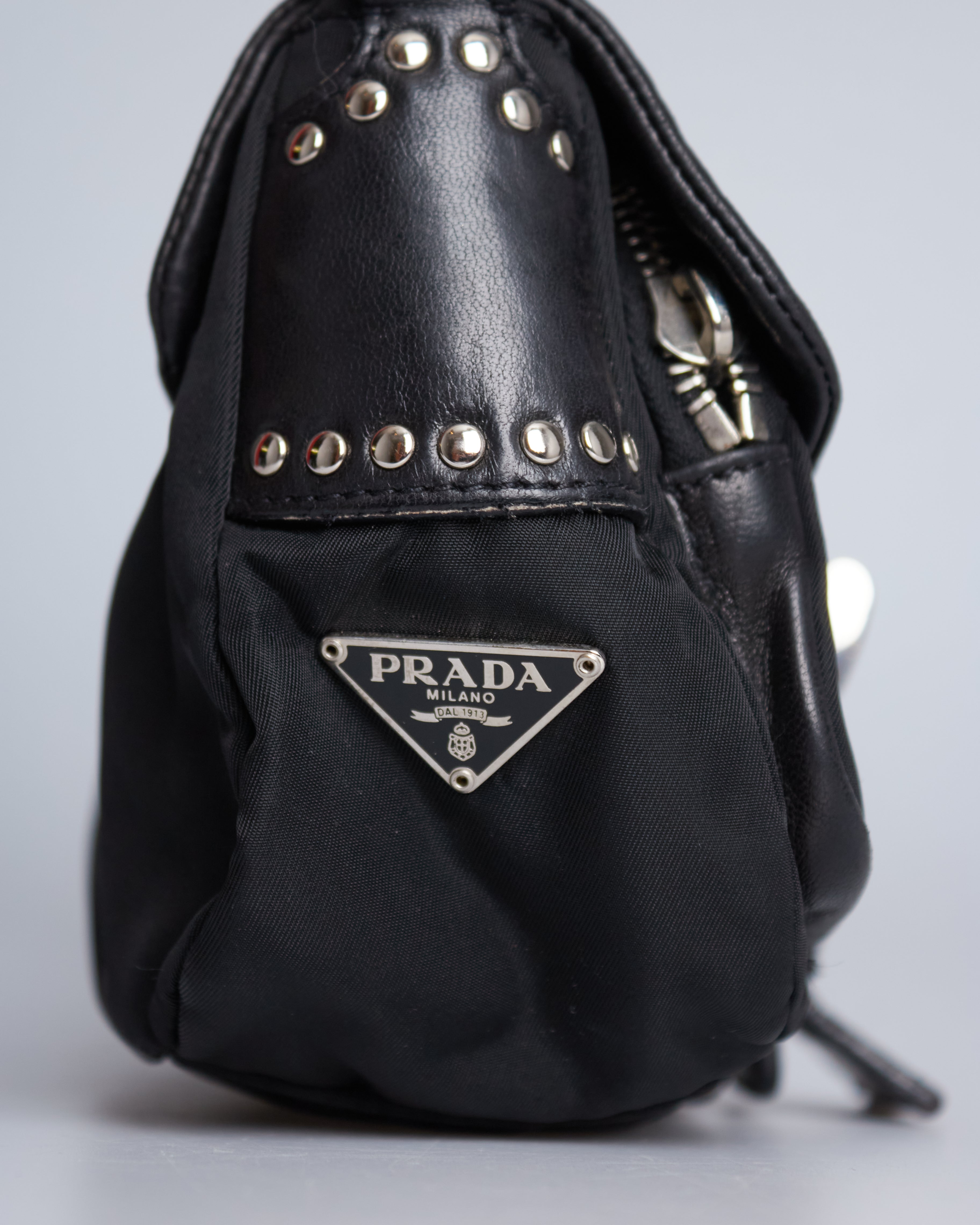 Prada Nappa Studded Nylon Baguette