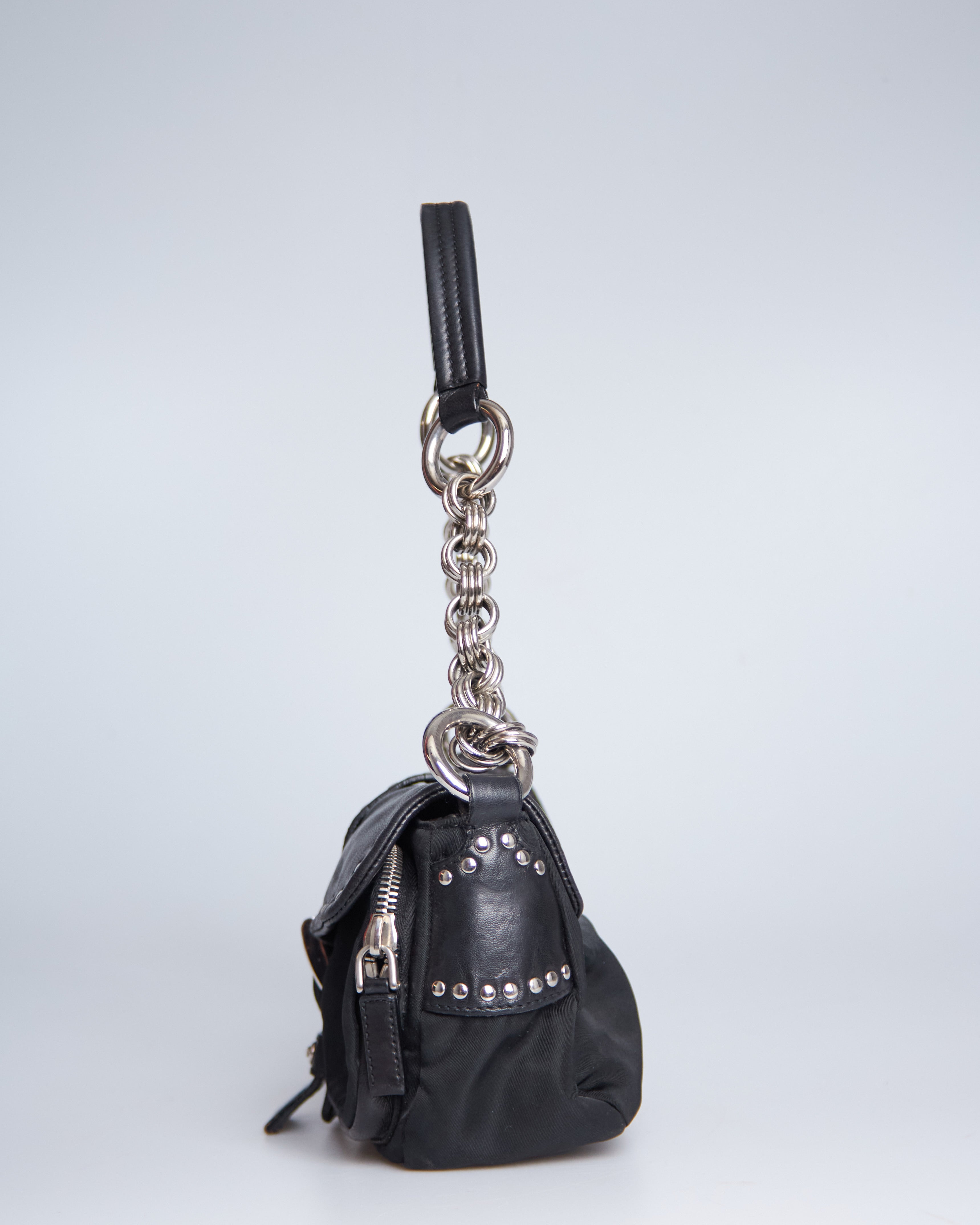 Prada Nappa Studded Nylon Baguette