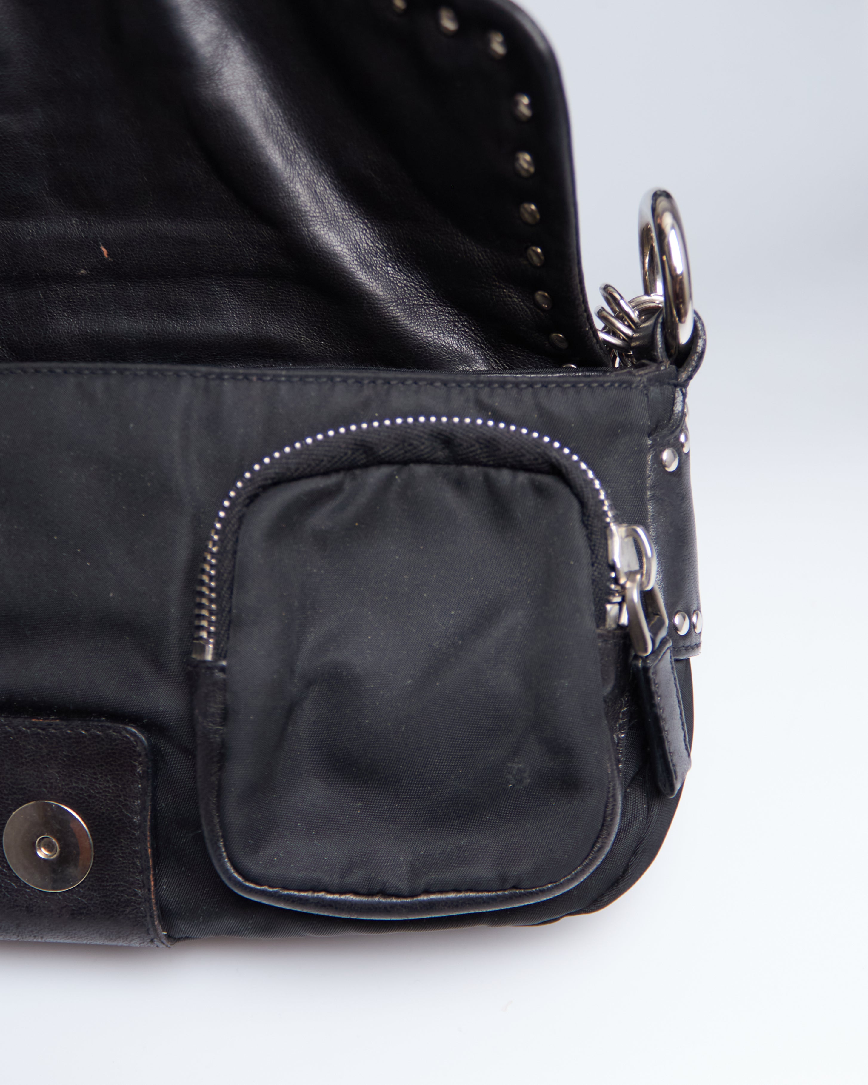 Prada Nappa Studded Nylon Baguette