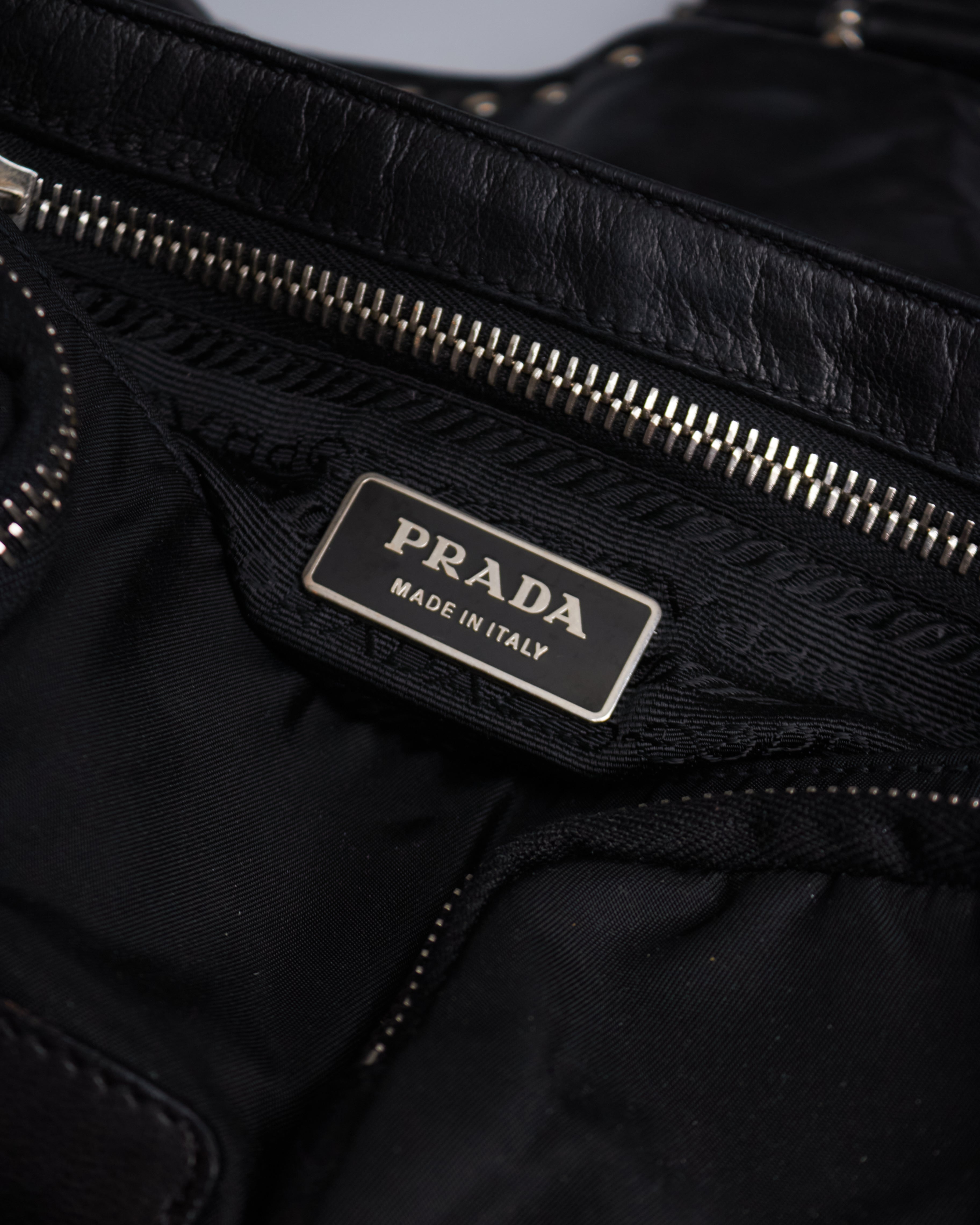 Prada Nappa Studded Nylon Baguette