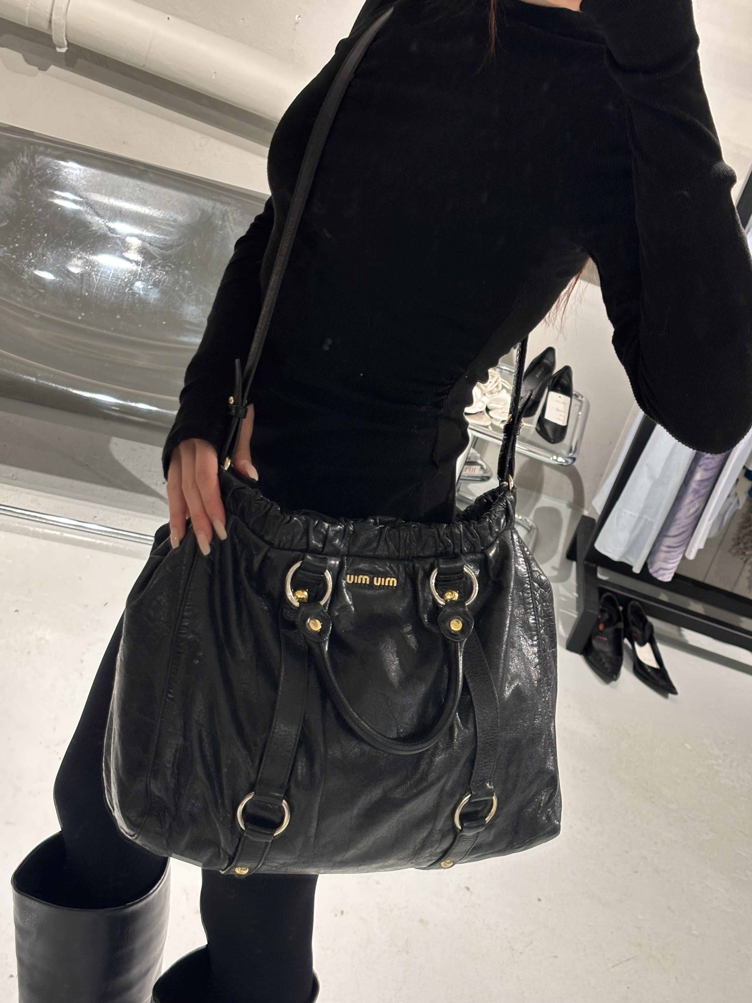 Miu Miu Vitello Lux Bow Tote Large