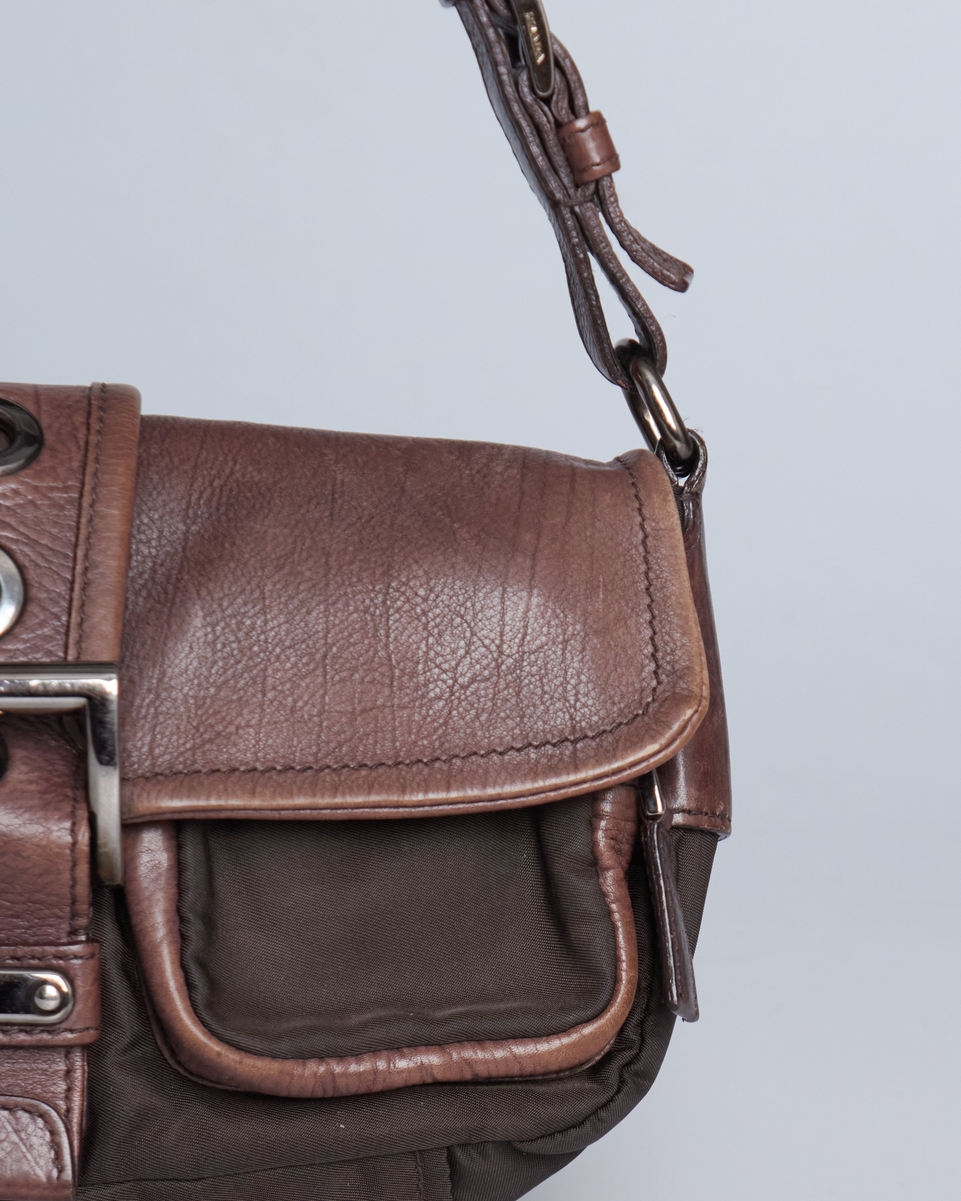 Prada Nappa Studded Nylon Baguette