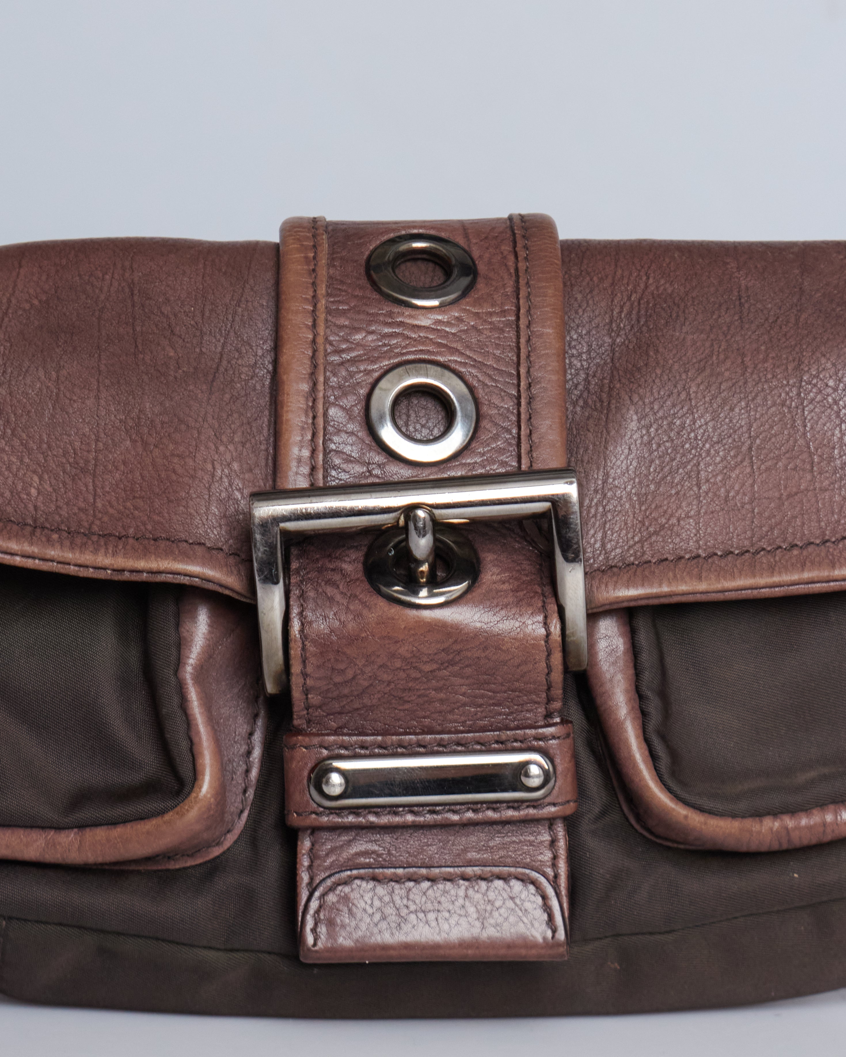 Prada Nappa Studded Nylon Baguette