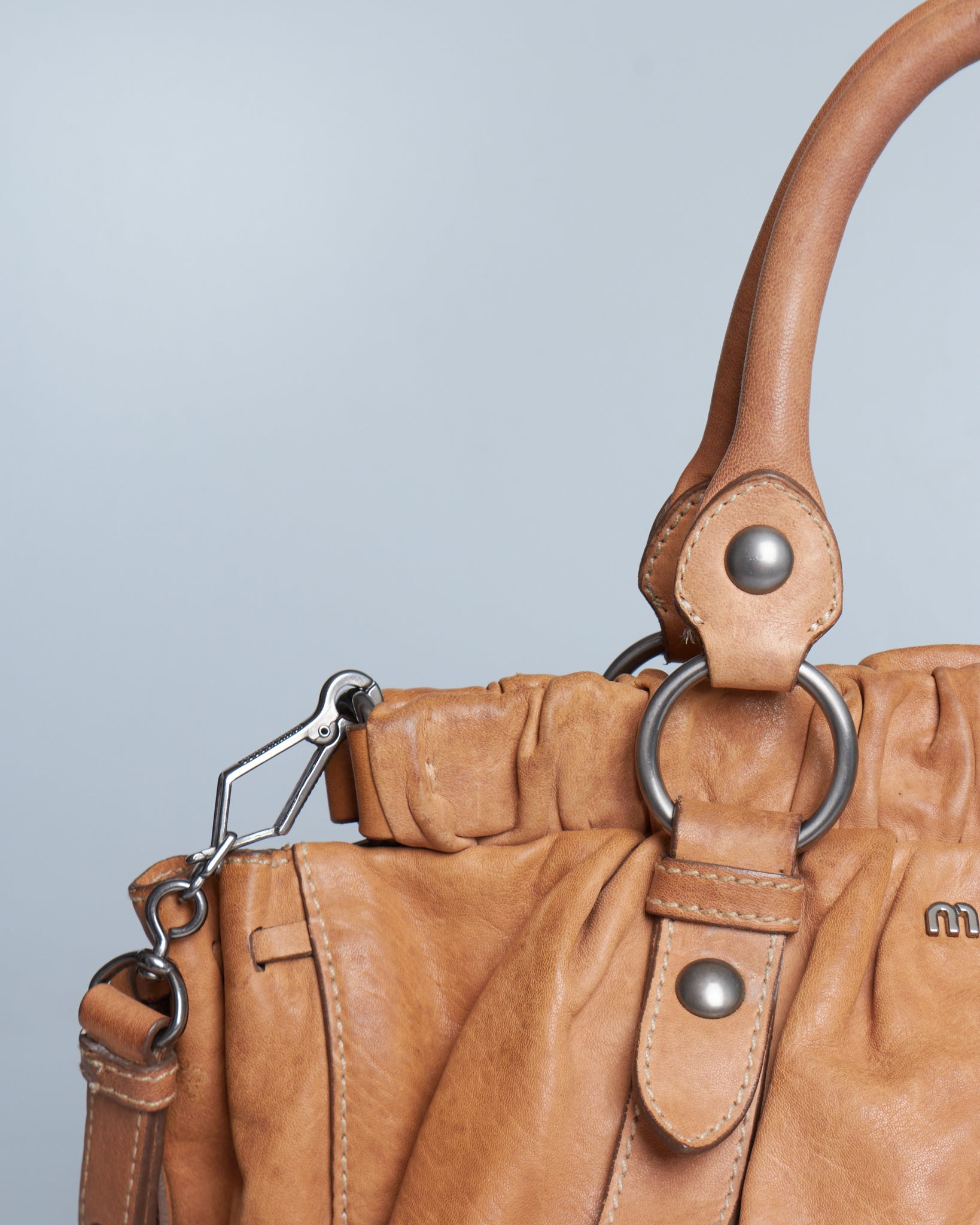 Miu Miu Vitello Lux Gathered Handle Bag