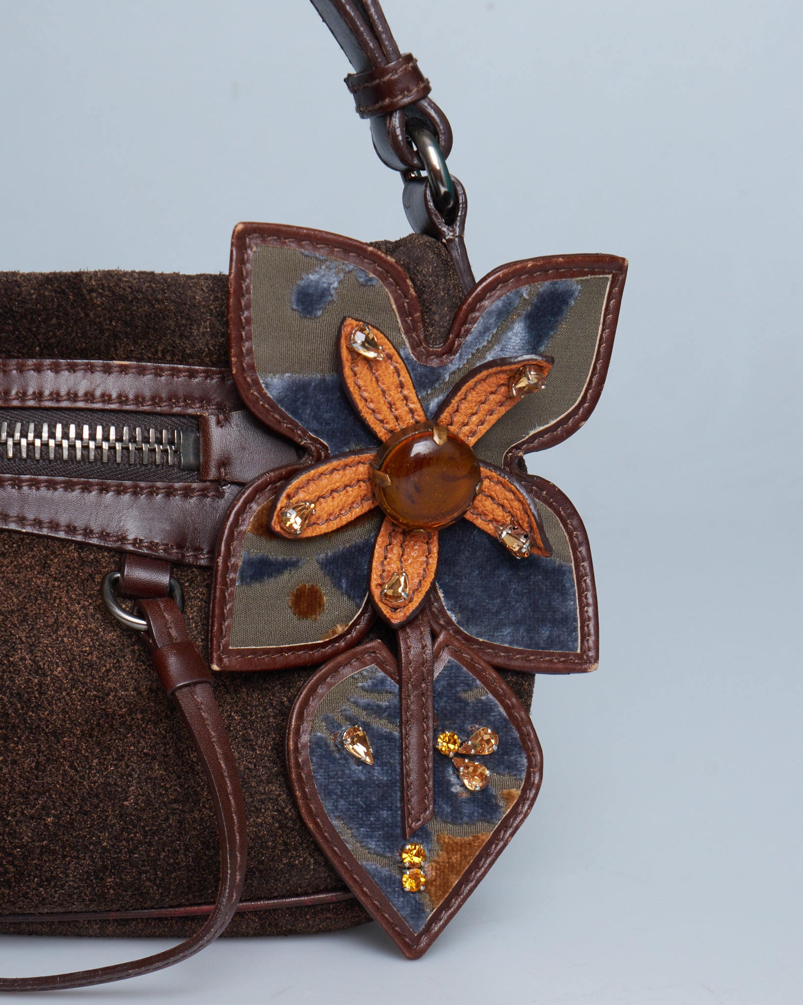 Miu Miu Floral Suede Shoulder Bag
