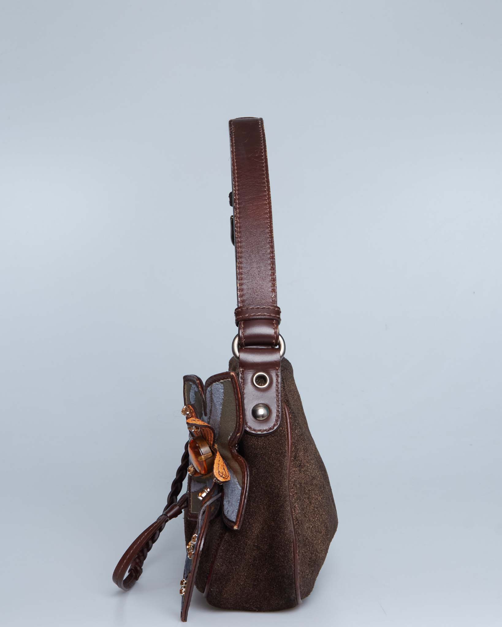 Miu Miu Floral Suede Shoulder Bag
