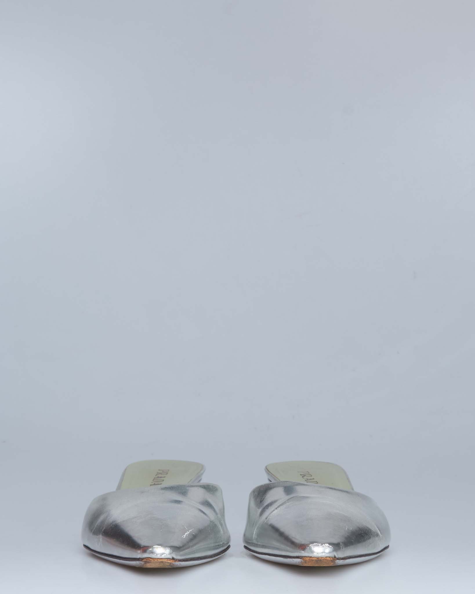 Prada silver metallic pointed-toe mules