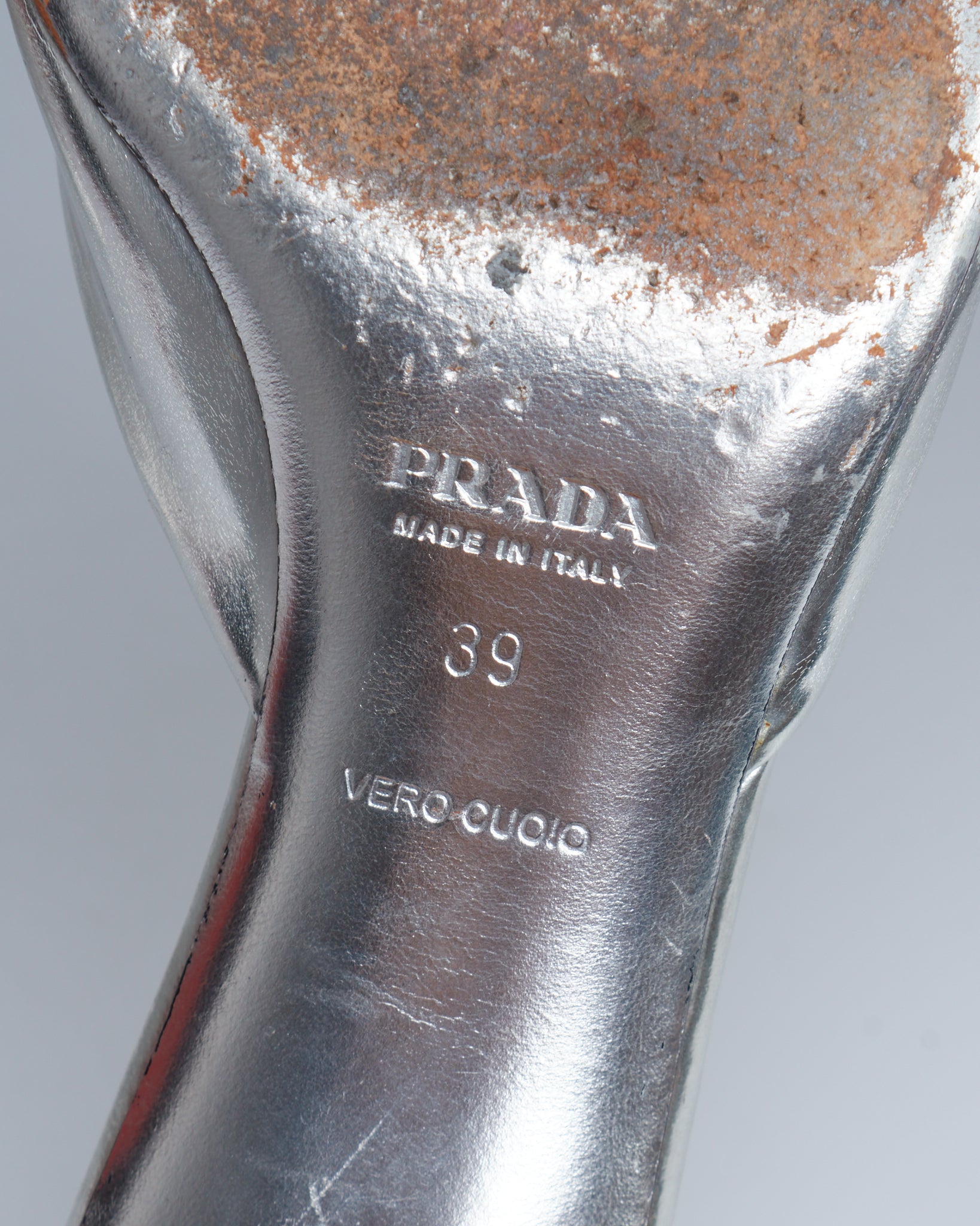 Prada silver metallic pointed-toe mules