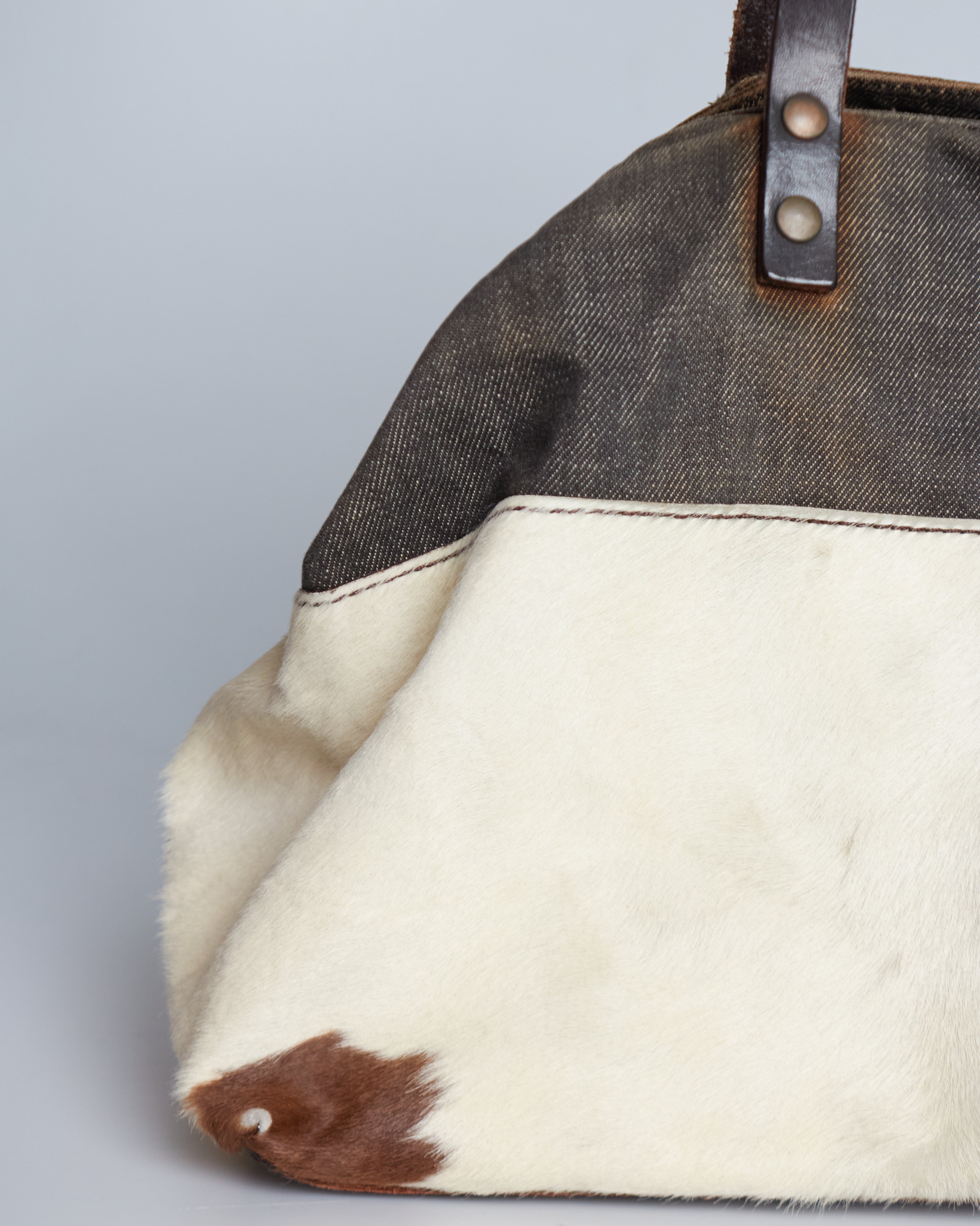 Miu Miu Denim Pony Hair Tote Bag Large