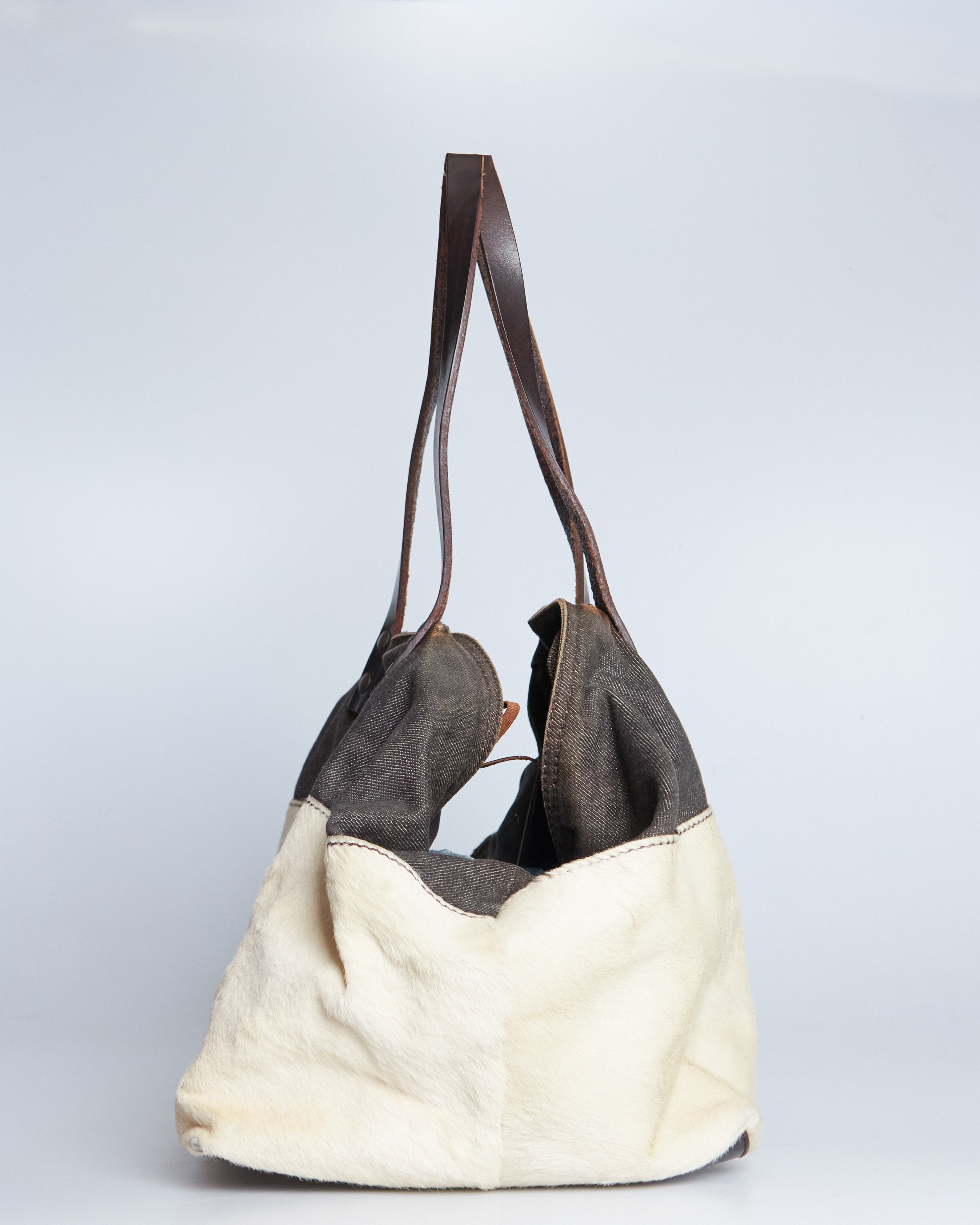 Miu Miu Denim Pony Hair Tote Bag Large